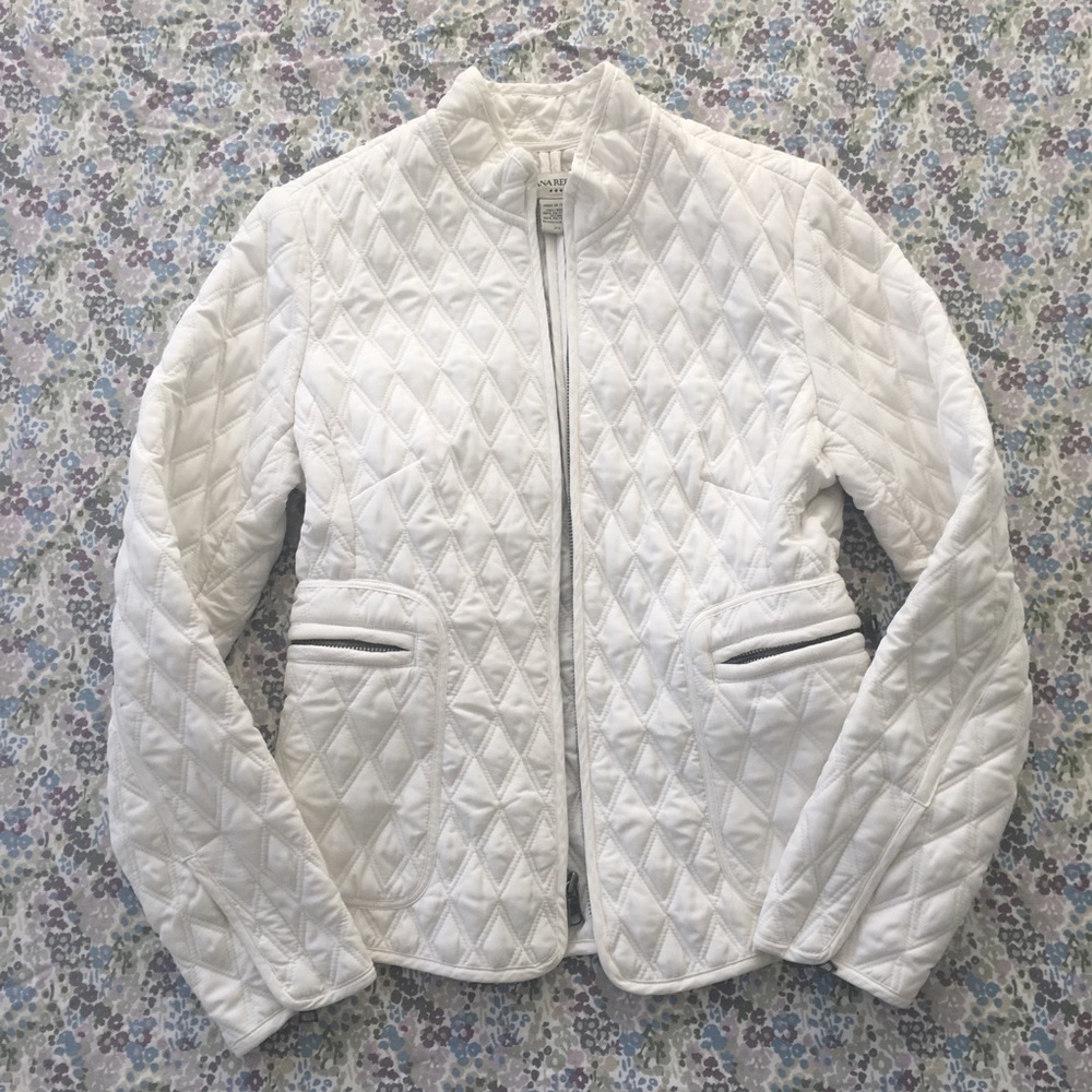 Banana Republic White Quilted Zip-Front Jacket
